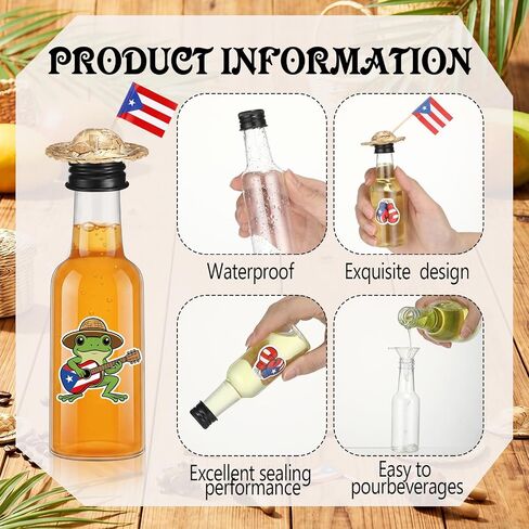 24 Sets Mini Puerto Rico Coquito Swing Top Bottle Plastic Wine Bottles with Airtight Cap Puerto Rico Stickers Mini Hats and Flags Convenient Funnels for Homemade Brewing Beverages Liqueur in Kuwait