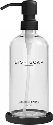 Luxury Glass Hand Soap Dispenser Bathroom Set by Brighter Barns - Hand Soap Dispenser with Stainless Steel Pump - Glass Bottle with Round Tray - White and Gold Bathroom Decor & Accessories (Gold) in Saudi Arabia