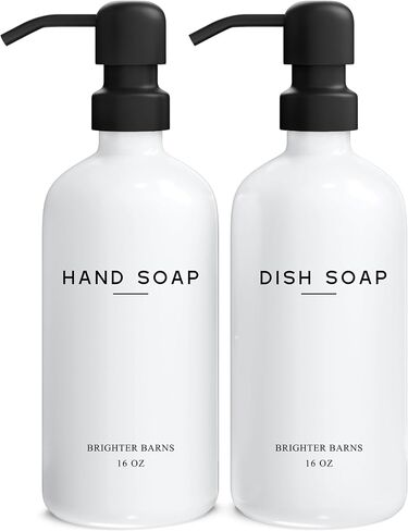 Luxury Glass Hand and Dish Soap Dispenser Set by Brighter Barns - Kitchen Soap Dispenser Set & Stainless Steel Pump - Glass Bottle for Sink - White and Gold Kitchen Accessories for Airbnb, Gift (Gold) in Saudi Arabia