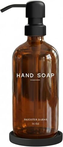 Luxury Glass Hand Soap Dispenser Bathroom Set by Brighter Barns - Hand Soap Dispenser with Stainless Steel Pump - Glass Bottle with Round Tray - White and Gold Bathroom Decor & Accessories (Gold) in Saudi Arabia