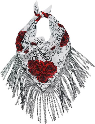 OhMill Women Fringe Rhinestone Bandana Tassel Cowgirl Scarf Floral Head Wrap for Bachelor Party Disco in Saudi Arabia