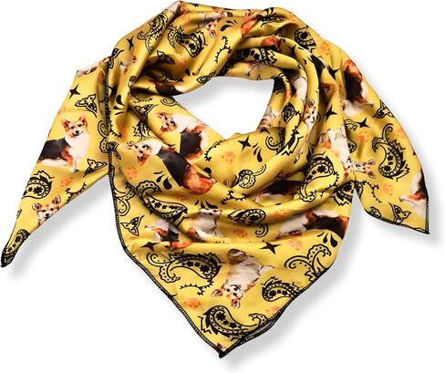 Wild Rag Silk Scarf 36 inch Western Cowboy Bandana Square Silky Wild Rags,Gold Corgi Tribal Scarves in Saudi Arabia