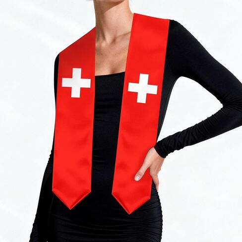 Switzerland Flag Graduation Stole, Switzerland Graduation Sash Scarf for Study Aboard International Students in Kuwait