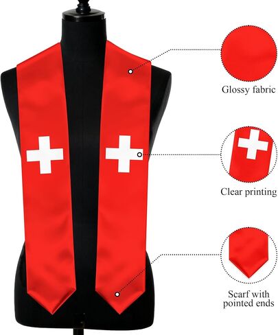 Switzerland Flag Graduation Stole, Switzerland Graduation Sash Scarf for Study Aboard International Students in Kuwait