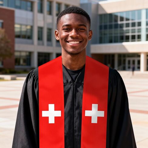Switzerland Flag Graduation Stole, Switzerland Graduation Sash Scarf for Study Aboard International Students in Kuwait