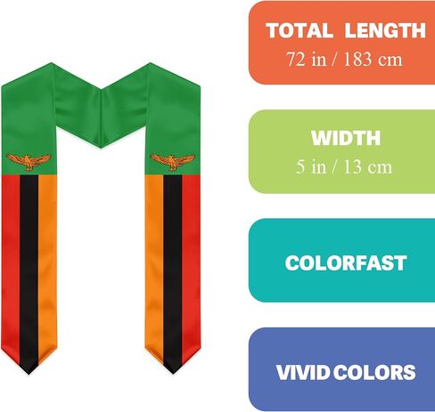 Zambia Flag Graduation Stole, Zambia Graduation Sash Scarf for Study Aboard International Students in Kuwait