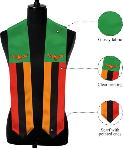 Zambia Flag Graduation Stole, Zambia Graduation Sash Scarf for Study Aboard International Students in Kuwait