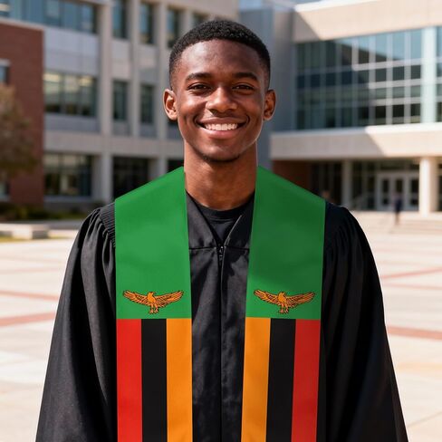 Zambia Flag Graduation Stole, Zambia Graduation Sash Scarf for Study Aboard International Students in Kuwait