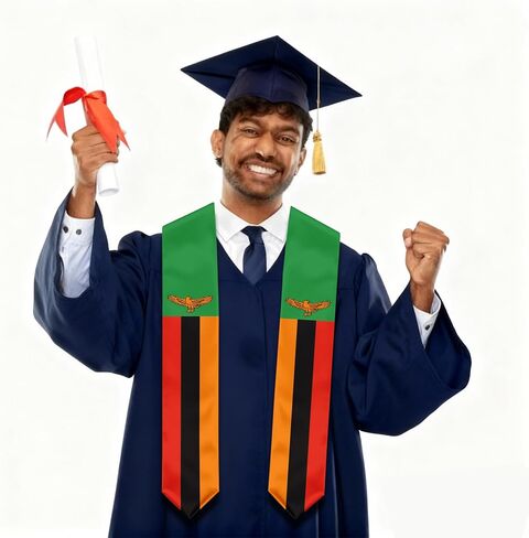 Zambia Flag Graduation Stole, Zambia Graduation Sash Scarf for Study Aboard International Students in Kuwait