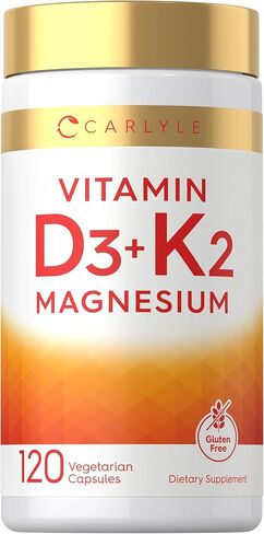 Carlyle Vitamin D3 K2 | 5000 IU D3 & 100 mcg Vitamin K2 (MK7) | 120 Capsules | with Magnesium and Zinc | Vegetarian, Non-GMO, Gluten Free Supplement in Kuwait
