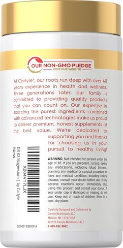 Carlyle Vitamin D3 K2 | 5000 IU D3 & 100 mcg Vitamin K2 (MK7) | 120 Capsules | with Magnesium and Zinc | Vegetarian, Non-GMO, Gluten Free Supplement in Kuwait