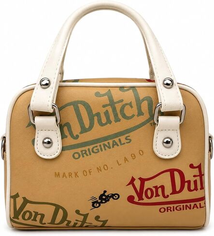 Satchel Handbag for Women, Vintage Logo Print Design, Faux Leather in Kuwait