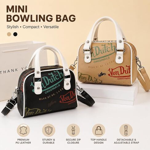 Satchel Handbag for Women, Vintage Logo Print Design, Faux Leather in Kuwait