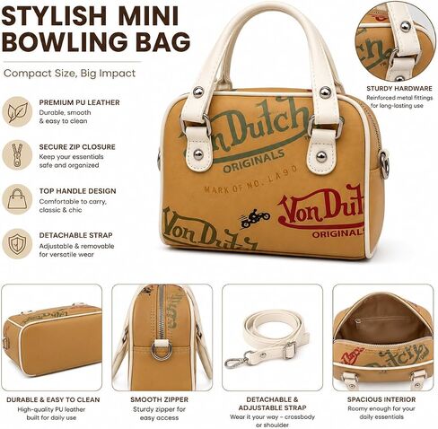 Satchel Handbag for Women, Vintage Logo Print Design, Faux Leather in Saudi Arabia