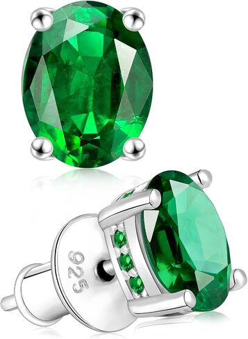 Emerald Stud Earrings for Women, Oval/Radiant/Pear/Round/Princess Cut Solitaire Green Gemstone Earrings with Gold Plated, Solid 925 Sterling Silver 2 Carat Created Emerald Studs Anniversary Birthday Valentines Day Jewelry in Saudi Arabia