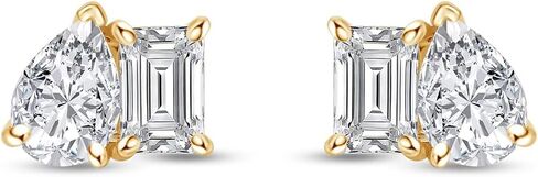 Emerald & Pear Cut Lab Created Moissanite Diamond Toi et Moi Stud Earrings for Women in 10K/14K Solid Gold with Push Back Jewelry for Her (2.50 Cttw, VVS1 Clarity) in Kuwait