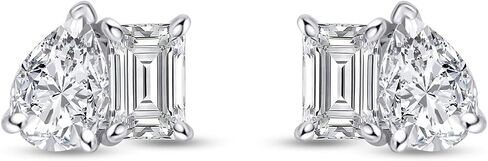 Emerald & Pear Cut Lab Created Moissanite Diamond Toi et Moi Stud Earrings for Women in 10K/14K Solid Gold with Push Back Jewelry for Her (2.50 Cttw, VVS1 Clarity) in Kuwait