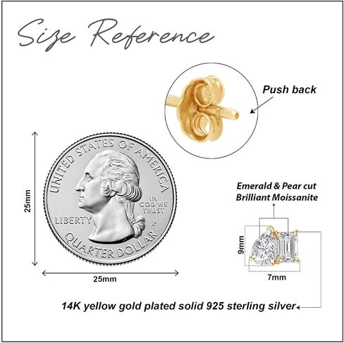Emerald & Pear Cut Lab Created Moissanite Diamond Toi et Moi Stud Earrings for Women in 10K/14K Solid Gold with Push Back Jewelry for Her (2.50 Cttw, VVS1 Clarity) in Kuwait