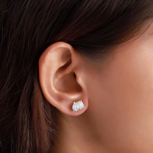 Emerald & Pear Cut Lab Created Moissanite Diamond Toi et Moi Stud Earrings for Women in 10K/14K Solid Gold with Push Back Jewelry for Her (2.50 Cttw, VVS1 Clarity) in Kuwait