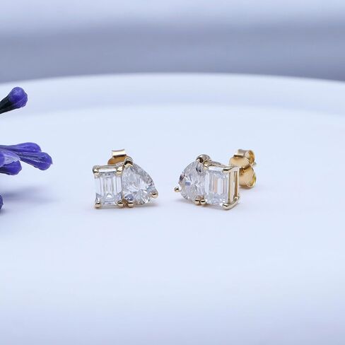 Emerald & Pear Cut Lab Created Moissanite Diamond Toi et Moi Stud Earrings for Women in 10K/14K Solid Gold with Push Back Jewelry for Her (2.50 Cttw, VVS1 Clarity) in Kuwait