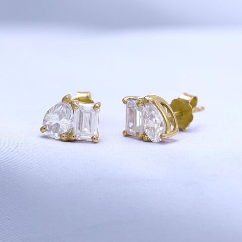 Emerald & Pear Cut Lab Created Moissanite Diamond Toi et Moi Stud Earrings for Women in 10K/14K Solid Gold with Push Back Jewelry for Her (2.50 Cttw, VVS1 Clarity) in Kuwait