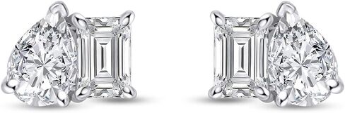 Emerald & Pear Cut Lab Created Moissanite Diamond Toi et Moi Stud Earrings for Women in 10K/14K Solid Gold with Push Back Jewelry for Her (2.50 Cttw, VVS1 Clarity) in Kuwait