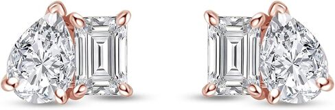 Emerald & Pear Cut Lab Created Moissanite Diamond Toi et Moi Stud Earrings for Women in 10K/14K Solid Gold with Push Back Jewelry for Her (2.50 Cttw, VVS1 Clarity) in Kuwait