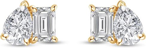 Emerald & Pear Cut Lab Created Moissanite Diamond Toi et Moi Stud Earrings for Women in 10K/14K Solid Gold with Push Back Jewelry for Her (2.50 Cttw, VVS1 Clarity) in Kuwait