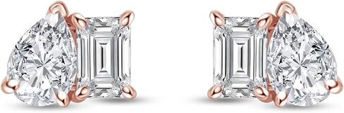 Emerald & Pear Cut Lab Created Moissanite Diamond Toi et Moi Stud Earrings for Women in 10K/14K Solid Gold with Push Back Jewelry for Her (2.50 Cttw, VVS1 Clarity) in Kuwait