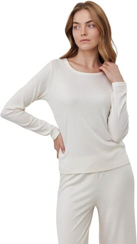 Gottex Beach Life Daydream Pointelle Loungewear Top - Knit Fabric, Crew Neck, Long Sleeved, Bottoms Sold Separately in Kuwait
