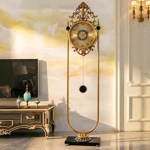 Grandfather Clocks Vintage Metal Floor Clock Silent Quartz Pendulum European Style in Saudi Arabia