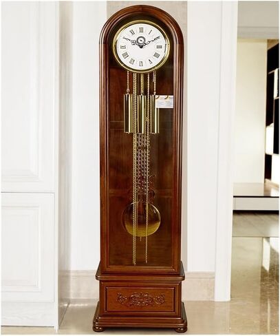 Retro Grandfather Clock - European-Style Floor Clock, Solid Wood Dome Design for Living Room Decoration, Vintage Grandstand Timepiece, Classic Home Decor Accent in Kuwait