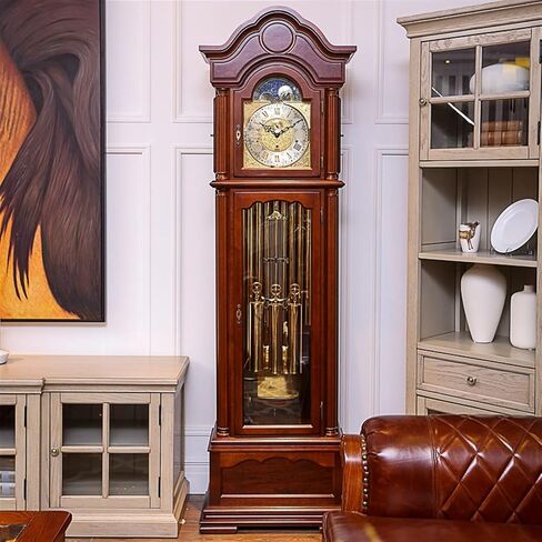 Grandfather Clocks Wooden Clock, Brown Cherry Finish, White Dial, Acrylic Crystal, Roman Numerals, Vintage Home Decor in Saudi Arabia