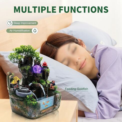 Water Fountain Rockery Ornaments with Fish Tanks,Desktop Water Fountain with Fish Tank,with LED Light and Mist Maker,Resin Zen Waterfall Fountain Decor for Home Office Living Room Desk Decorat in Saudi Arabia