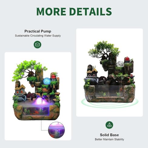 Water Fountain Rockery Ornaments with Fish Tanks,Desktop Water Fountain with Fish Tank,with LED Light and Mist Maker,Resin Zen Waterfall Fountain Decor for Home Office Living Room Desk Decorat in Saudi Arabia