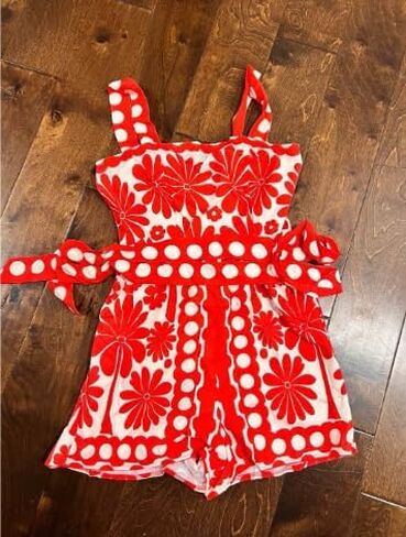 utcoco Women's Summer Rompers Sleeveless Floral Print High Waist Wide Leg Shorts Overalls Jumpsuit with Belt (Medium, Red) in Kuwait