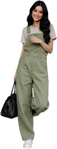Women's Denim barrel Overalls Straight Wide Leg Adjustable Strap Jean loose fit Casual Jumpsuit Sleeveless Bib Jumpers in Kuwait