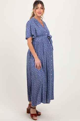 PinkBlush Flutter Sleeve Button Down Maternity Maxi Dress in Kuwait