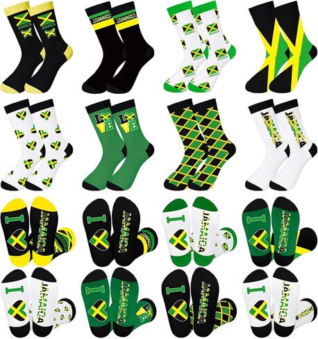 Hercicy 8 Pairs Jamaican Socks for Men Women Jamaican Flag Printed Breathable Cotton Polyester Crew Sock Novelty Jamaica Souvenirs Gifts Patriotic Theme Wear Holiday Party Favors in Kuwait