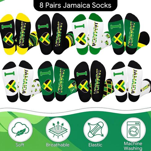 Hercicy 8 Pairs Jamaican Socks for Men Women Jamaican Flag Printed Breathable Cotton Polyester Crew Sock Novelty Jamaica Souvenirs Gifts Patriotic Theme Wear Holiday Party Favors in Kuwait