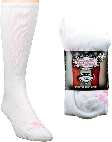 Dan Post Cowgirl Certified Lite Performance Over the Calf Women's White Socks, 4 Pair Pack (Womens Boot Size 7-10) in Kuwait