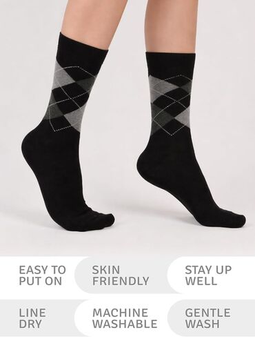 Women’s Colorful Argyle Dress Socks, 3 Pairs - Soft Cotton Crew Length, Comfortable & Breathable, US Size 8-12 in Saudi Arabia