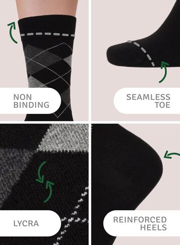 Women’s Colorful Argyle Dress Socks, 3 Pairs - Soft Cotton Crew Length, Comfortable & Breathable, US Size 8-12 in Saudi Arabia