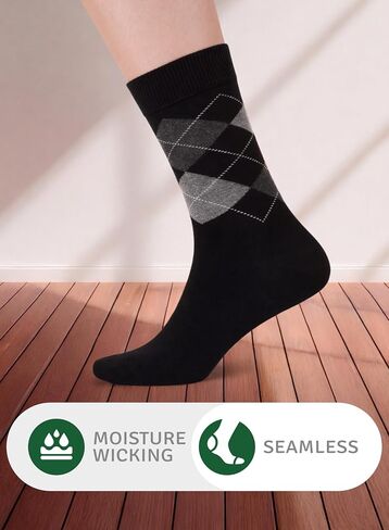 Women’s Colorful Argyle Dress Socks, 3 Pairs - Soft Cotton Crew Length, Comfortable & Breathable, US Size 8-12 in Saudi Arabia