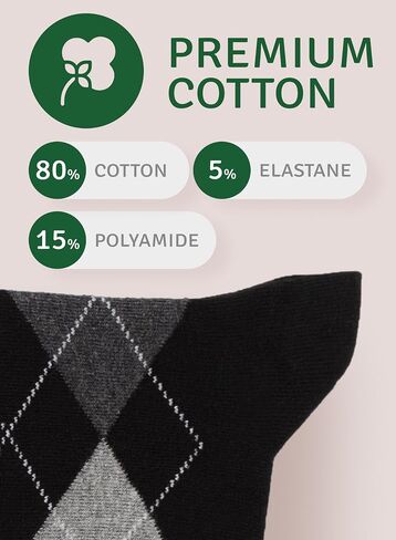 Women’s Colorful Argyle Dress Socks, 3 Pairs - Soft Cotton Crew Length, Comfortable & Breathable, US Size 8-12 in Saudi Arabia