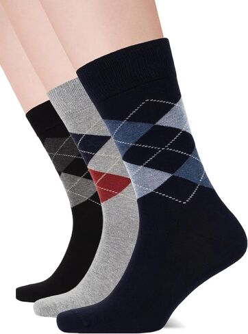 Women’s Colorful Argyle Dress Socks, 3 Pairs - Soft Cotton Crew Length, Comfortable & Breathable, US Size 8-12 in Saudi Arabia