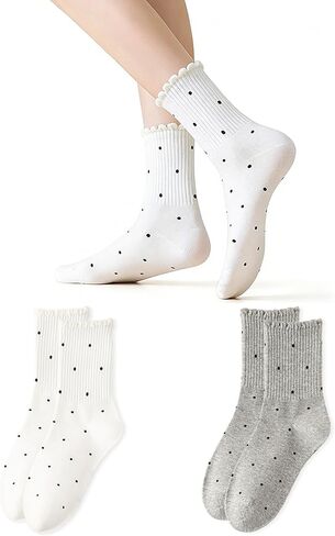 Women's Cute Bow Socks - Novelty Fun Ruffled Socks with Bow or Polka Dot, Casual Cotton Funny Crew Socks in Kuwait