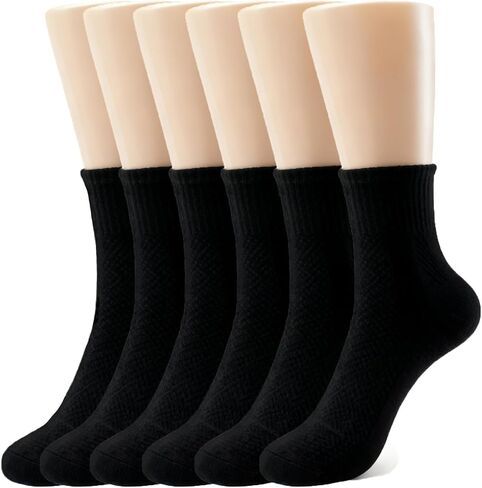 6 Pairs Crew Socks for Men/Women,Combed Cotton Blend Ankle Socks, Athletic & Daily Moisture Wicking, White/Grey/Black in Kuwait