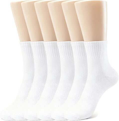 6 Pairs Crew Socks for Men/Women,Combed Cotton Blend Ankle Socks, Athletic & Daily Moisture Wicking, White/Grey/Black in Kuwait