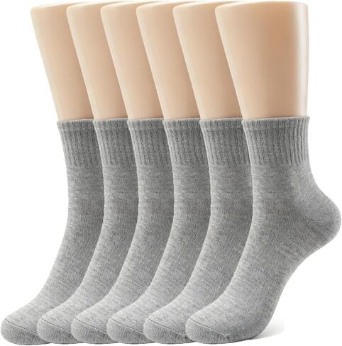 6 Pairs Crew Socks for Men/Women,Combed Cotton Blend Ankle Socks, Athletic & Daily Moisture Wicking, White/Grey/Black in Kuwait